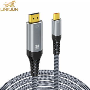A383 Type C 8K <span class=keywords><strong>pour</strong></span> câble adaptateur de conversion électronique <span class=keywords><strong>HDMI</strong></span> 1080p moniteur de maille tressée en métal cuivre mâle à mâle <span class=keywords><strong>pour</strong></span> câble <span class=keywords><strong>HDMI</strong></span> - Product Image 1