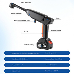 ปืนฉีดน้ำแรงดันสูงไร้สาย มอเตอร์ไร้แปรงถ่าน 250 PSI หัวฉีด 6-in-1 ใช้แบตเตอรี่ พกพาสะดวก สำหรับล้างรถ - Product Image 3