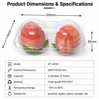 Boîte d'emballage en PET à 2 cavités de qualité alimentaire, haute transparence, pour pêches et pommes fraîches