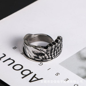 Bague aile d'ange de style européen et américain, en acier titane, fleurs en forme de U, bijoux unisexes, cadeau SA793 - Product Image 4