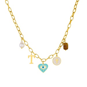 <b>Cross</b> Border Fashion Cartoon Cute Multi Element Drip Heart Eyes Letter Round Sign Pendant Stainless Steel <b>Chain</b> Necklace - Product Image 5