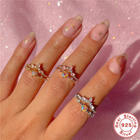 Bague ajustable en cristal personnalisée, charmante, géométrique, cœur chromé, délicate, en argent pur 925, bague de fiançailles pour femmes, livraison rapide