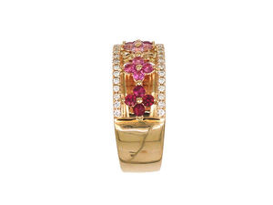 Anillo de banda ancha con pavé de diamantes y zafiro rosa en oro amarillo de 18 quilates, joyería de lujo para mujer - Product Image 2