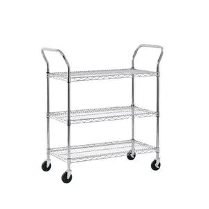 WELLAND Marca 3 Tiers Utilitário Doméstico Cleanroom Trolley,NSF Aprovação Fio Prateleiras Carrinhos