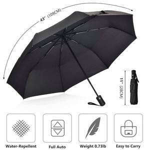 Parapluie pliant automatique trois sections, résistant au vent et à la pluie, avec impression de logo personnalisé, idéal pour la vente en gros et les cadeaux. - Product Image 3