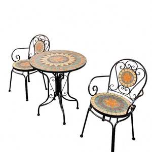 Set Bistrot <span class=keywords><strong>da</strong></span> <span class=keywords><strong>Esterno</strong></span> in Ferro Battuto con Tavolo a Mosaico e Sedie, Arredamento Moderno per Sala <span class=keywords><strong>da</strong></span> Pranzo e Giardino a Prezzo Competitivo - Product Image 1