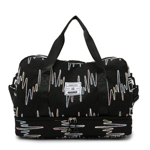 Bolsa de Viaje Deportiva Impermeable de Tela Oxford Multicolor, Diseño Moderno, para Viajes Cortos, con Cierre Resistente al Desgaste, para Mujer, Color Negro - Product Image 6