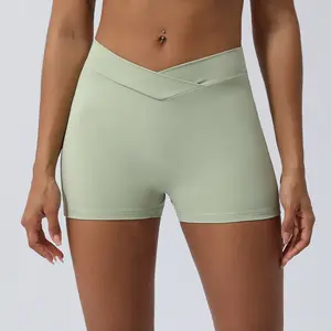 Pantaloncini da motociclista in Nylon Spandex per Yoga e ginnastica estivi Sexy con croce a V colori puri e set Fitness