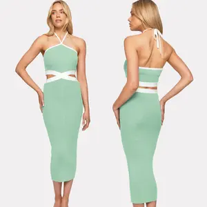 Hot new summer sale of neck hanging open back Hollow cut-out sexy hot girls' fashion tight-fitting rib dress