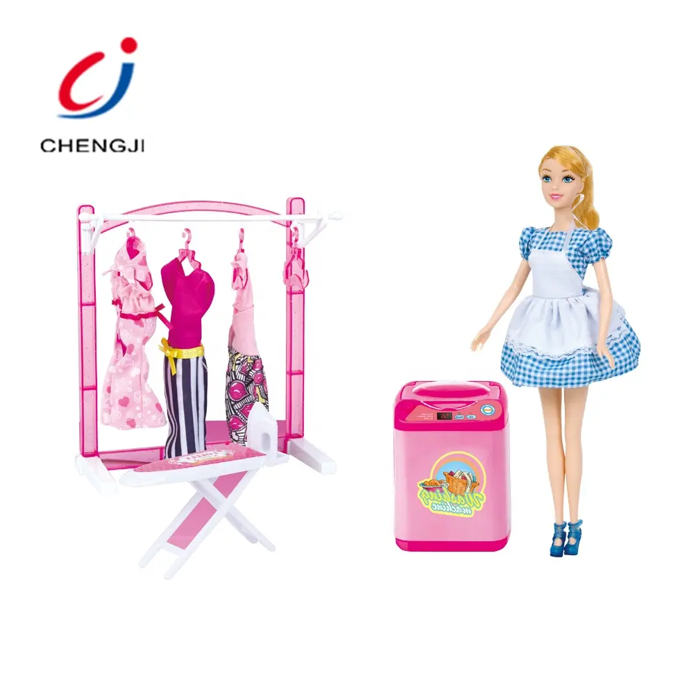 Fashion girl pretend toy clothes washing hard body plastic solid full 11.5 inch doll set