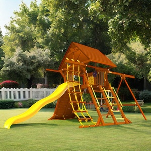 Alex's Joyland Playhouse Jardin Cadre d'escalade en bois Aire de jeux pour enfants Arrière-cour Toboggan extérieur en bois Ensemble de balançoire pour enfants