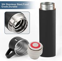 Botol Termos Kopi Stainless Steel 16oz Vakum Terisolasi, Mug Perjalanan dengan 2 Cangkir, Botol Air Dinding Ganda, Tumbler Panas Dingin