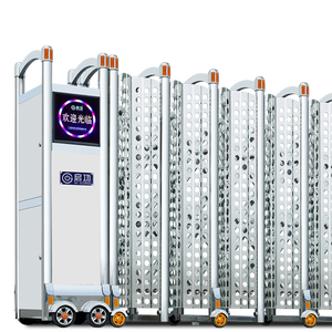 <span class=keywords><strong>Portail</strong></span> extérieur rétractable moderne QG-J1704, coulissant automatique, en acier inoxydable argenté, commande sans fil, anti-collision, hôtels - Product Image 2