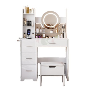 Toeletta Bianca con Illuminazione LED Regolabile, 4 Grandi Cassetti, Presa di Corrente, Tavolo e Sedia <span class=keywords><strong>per</strong></span> Trucco <span class=keywords><strong>per</strong></span> Ragazze - Product Image 1