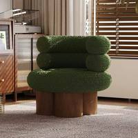 Fauteuil de salon en velours français avec pieds en bois et dossier en échelle - Rouge, pour salon, balcon, ou espace détente
