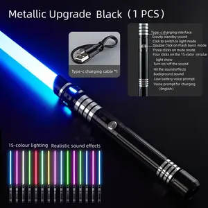 1/2 Pcs 2 In 1 Metal Handle 15 Colors Retractable Cosplay USB Lightsaber Sword Jouet Lumineux Led Swords