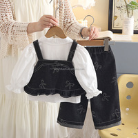 D2852 Ensemble décontracté pour filles, nouveau style étranger, collection printemps-automne, avec ceinture en jean, 2 pièces