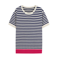 Vêtements pour femmes, automne 2026, nouvelle mode, t-shirt à manches courtes en tricot rayé simple et polyvalent, 3519102