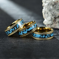 Bijoux pour hommes Délicate pierre Cz noire pavée Bague de fiançailles en titane plaqué or 18K incrustée de diamants turquoise Bague de fiançailles