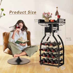 Industrielles Freistehendes Weinregal mit Schublade und Glashalter, 18-Flaschen Metall-Weinlagerständer für Küche, Bar und Esszimmer - Product Image 6