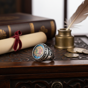 925K Sterling Silver Ottoman Arms Blue Enamel <b>Men</b> <b>Ring</b> - Product Image 3