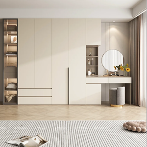 Armoire <span class=keywords><strong>de</strong></span> chambre à coucher intelligente et luxueuse sur mesure avec portes en verre et bande LED pour chambres modernes, avec étagères intégrées pour chaussures - Product Image 3