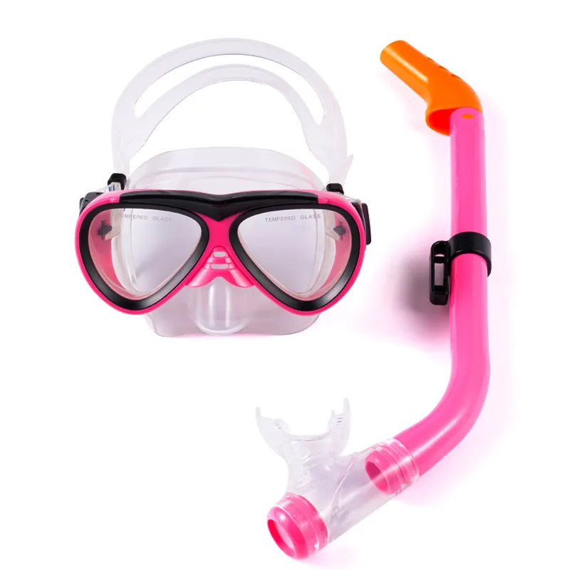 Masques de plongée roses sous-marins Ensembles de plongée en apnée Masques en silicone de plongée en PVC Tube respiratoire pour enfants