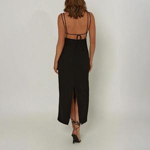 Personalizzato di alta qualità Casual Maxi aderente senza maniche con spacco sul retro in tinta unita <span class=keywords><strong>nero</strong></span> da donna in <span class=keywords><strong>lino</strong></span> estivo sottoveste <span class=keywords><strong>vestito</strong></span> da donna - Product Image 3