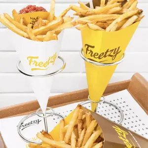 Porte-cône en papier Kraft, boîte de frites frites frites poulet frit emballage de restauration rapide avec poche à Sauce