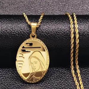 YASHI Komi geprägt Madonna Maria Anhänger Damen treue Halskette Edelstahl-Halsband