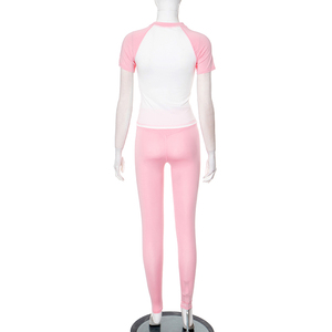 Vivibloook D25ST031 mujeres de cintura alta Fitness de manga corta traje Casual Slim Fit Yoga traje conjunto Casual 2 piezas conjunto para mujeres - Product Image 3