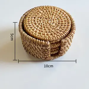 Stoff-Tischdecken mit 6-teiligem Set natürliche handgewebte Rattan-Tischdeckenhalter runde hitzebeständige Tischdecken Küche Esstisch