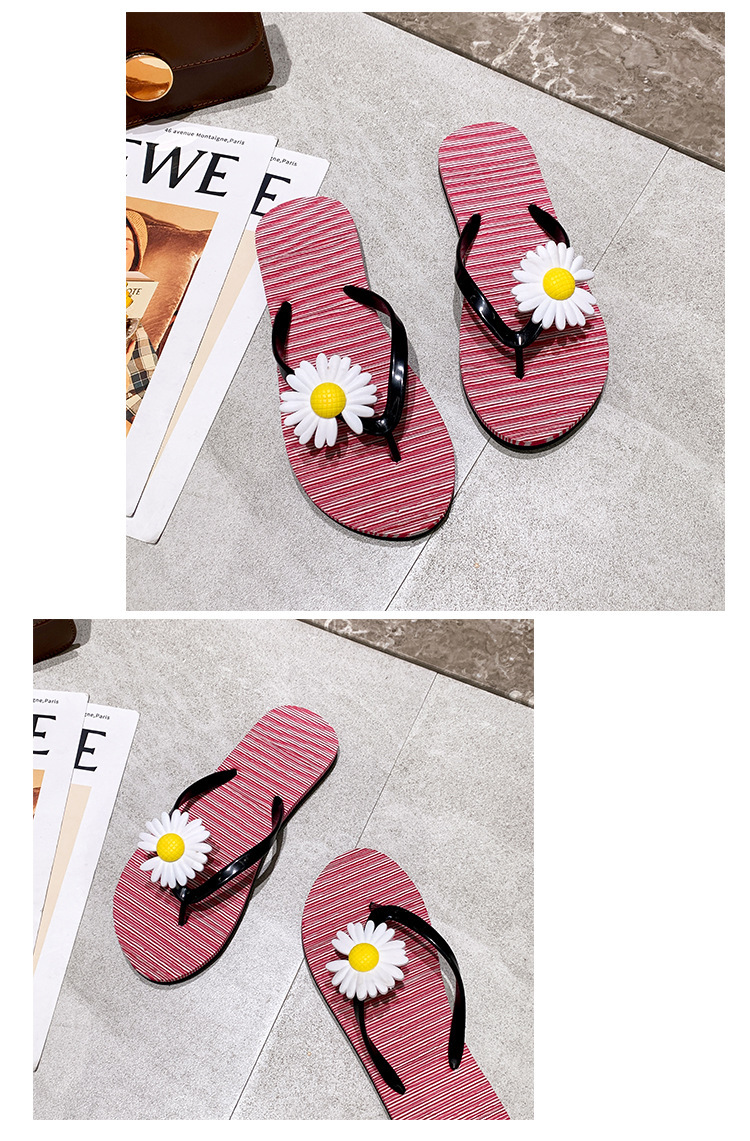 Summer Small Daisy Flower Flip-flops Slippers Women Student Footwear Flat Beach Shoes