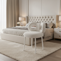 Tabouret de coiffeuse en forme d'arc en spirale en crème glacée pour femmes Chaise de maquillage de luxe pour chambre à coucher avec doublure en peau de mouton