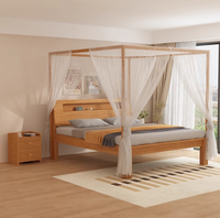 Lit en bois massif, lit double, lit à cadre moderne et simple, possibilité de suspendre des moustiquaires pour éviter les moustiques et les insectes