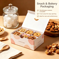 Boîte alimentaire personnalisée en carton blanc, acceptant les commandes d'échantillons, boîte recyclable pour emballage de noix et de snacks à emporter