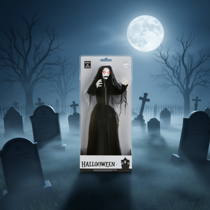 Decorazione di Halloween: Figura di Fantasma in Plastica con Lungo Vestito Nero e Viso Bianco per Decorazioni per Feste di Halloween - Product Image 2