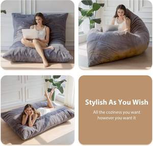 Canapé-<span class=keywords><strong>lit</strong></span> géant moderne 3-en-1 en fausse fourrure avec rembourrage en mousse haute densité, pouf pliable pour adultes - Product Image 6