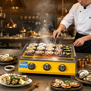 Parrilla de Gas Comercial de Grado Hotelero Surpass JPX‑D3T, de Acero Inoxidable Amarillo, con Suministro de Gas Personalizado para Bocadillos de Mariscos y Ostras - Product Image 4