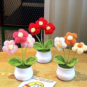 Christmas Valentines Mothers Day Gifts Lovely Forget-me-not Wool <strong>Crochet</strong> Pot <strong>Flowers</strong> Handmade Mini Knitting Potted <strong>Flowers</strong>