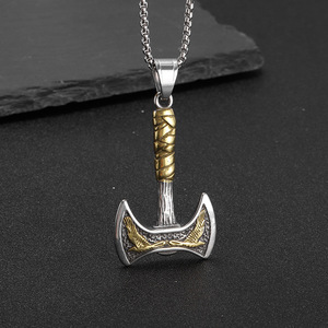Collar con Colgante de Hacha Vikinga de Doble Cara en Acero Inoxidable, Joyería de Moda para Hombre, Diseño Geométrico, Estilo Asimétrico - Product Image 2