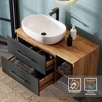 Ensemble de meubles de salle de bain Planetmbel LUX, meuble sous-vasque mural de 100 cm, vasque sur plan de travail de 60 cm, blanc, chêne doré/anthracite