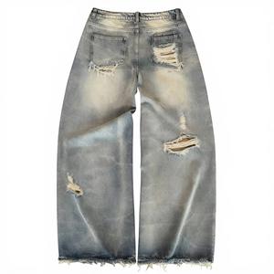 YIMAI Jeans Cargo da Uomo in Denim 100% Cotone, Stile Streetwear, Lavaggio Acido, Tasche Cargo, Vestibilità Ampia - Product Image 2