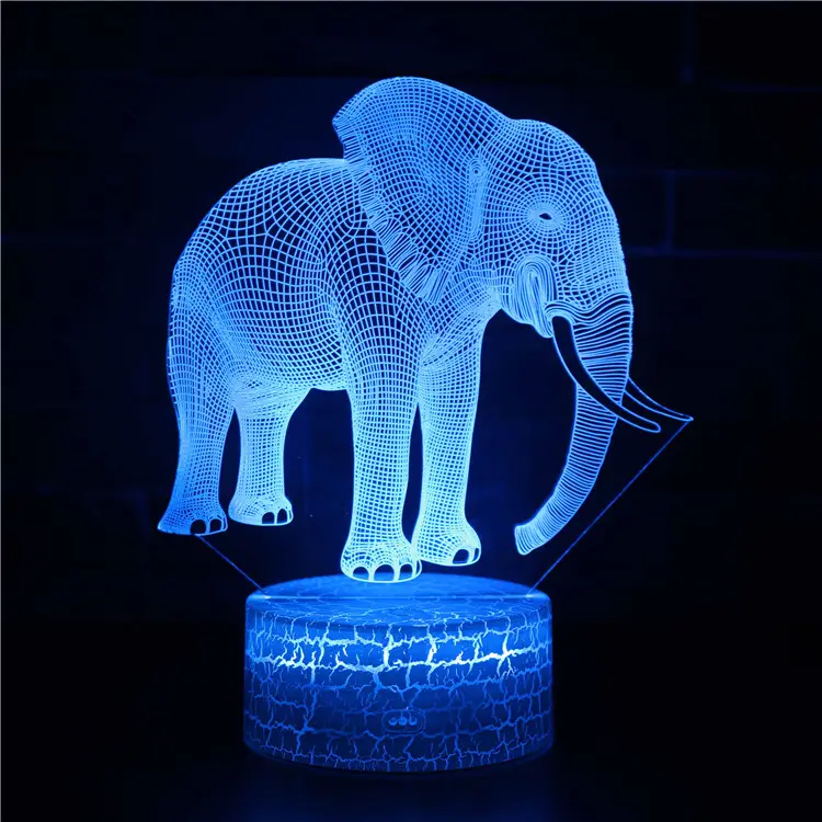 3D Led Nachtlampje Ivoor Olifant Puzzel Action Figure 7 Kleuren Touch Optische Illusie Tafellamp Woondecoratie Model
