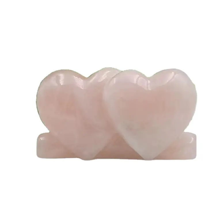 donghai Wholesale Natural Pink Rose Quartz Double Heart Shaped Carved Reiki Healing Crystal Stone for decoration