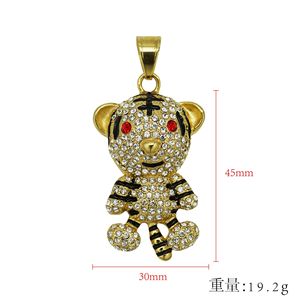 Hip Hop Animal Tiger Cubic Zirconia impermeable deslustre libre 316l Acero inoxidable moda joyería colgante collares hombre hombres - Product Image 2