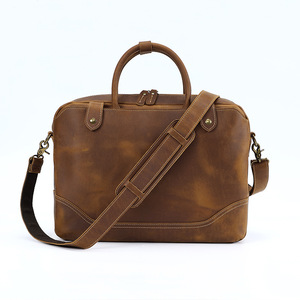 Maletín de cuero genuino Crazy Horse de gama alta para hombre, hecho a mano, para oficina, negocios, ordenador, portátil, funda, estilo Vintage, nailon - Product Image 4