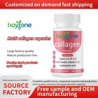 Capsules de collagène complexe multi-sources (types I et X) avec biotine, vitamine C et acide hyaluronique pour femmes adultes, sans gluten, marque privée OEM, pour la beauté
