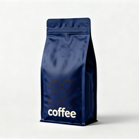 Sac à café biodégradable à fond plat personnalisé imprimé réutilisable de 250 g, 500 g, 1 kg avec valve et fermeture éclair, pochette debout réutilisable