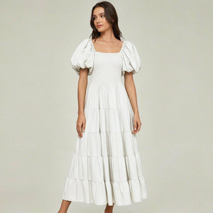 Robe longue maxi à col carré et manches bouffantes pour femme, robe longue à volants pour femme, tenue décontractée d'été pour la plage, robes élégantes pour femmes - Product Image 3